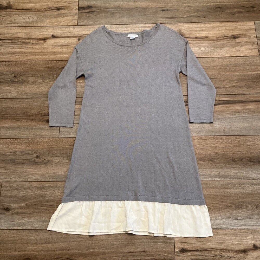 Garnet Hill Knit Sweater Dress SZ Small Gray Silk Blend Ruffle Flounce Hem
